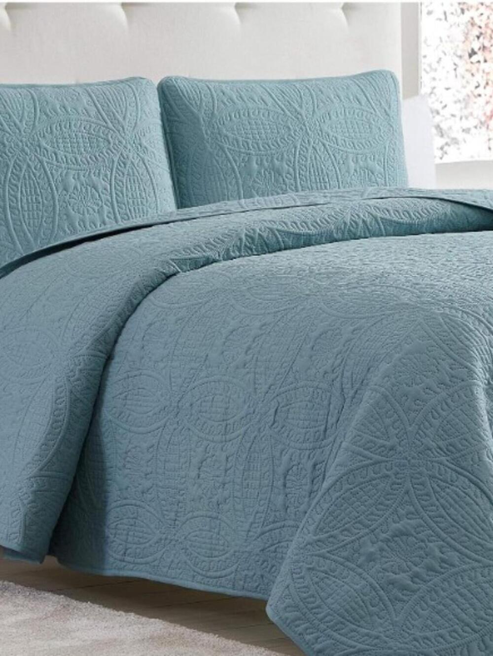 COVERLET SET-3PC-KING-SPA BLUE